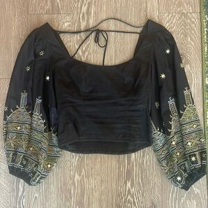 Free People Katie Bug Embroidered Blouse